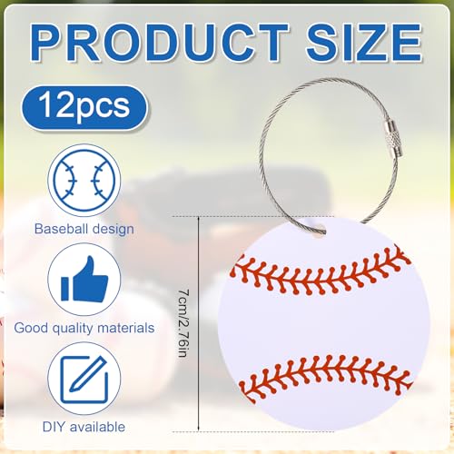 12pcs Baseball Luggage Tags, 2.76in PVC Name ID Card with Metal Ring Baseball Keychain Personalize Travel Bag Labels for Women Men Suitcases Backpack Sport Team Favors2