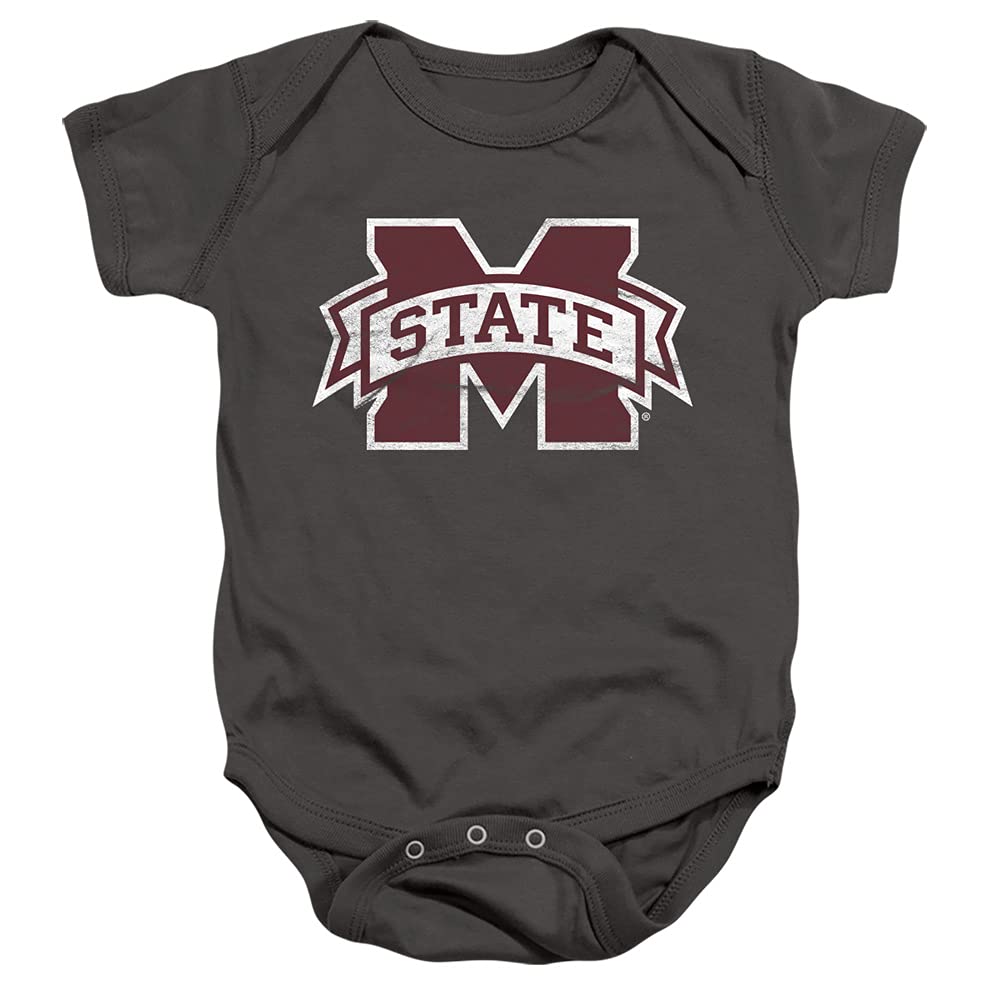 Mississippi State Bulldogs Official Distressed Primary Unisex Infant Snap Suit for Baby,Charcoal, 6 Months
