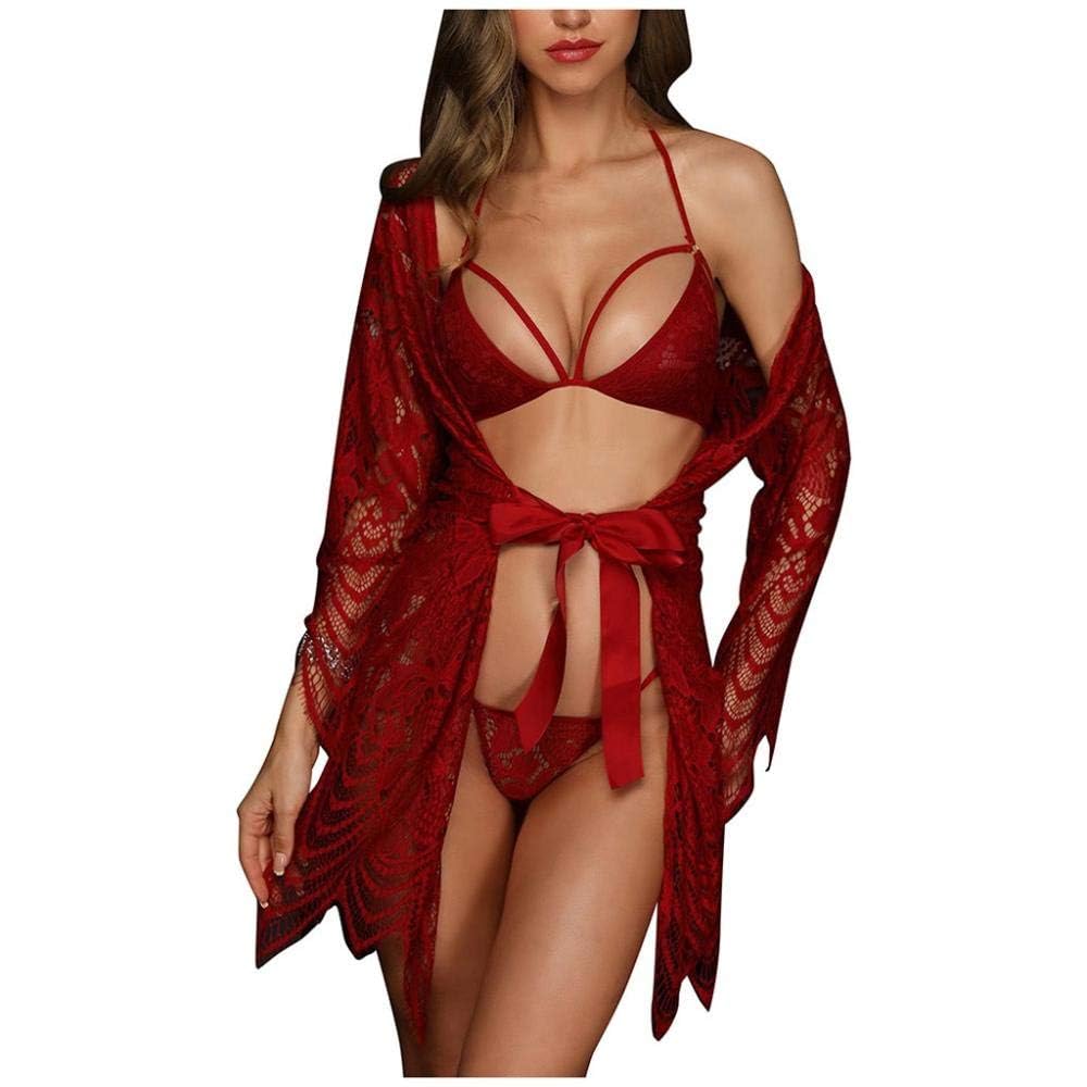 girlfriend Women's Lingerie for Sexy Naughty 3 Piece Sexy Lace Hollow Bra and Panty Set with Robe Lingerie Honeymoon Bridal Sleepwear-picture-15