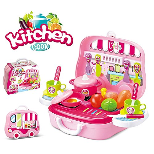 Image of Magicwand Plastic Pretend Play Carry Along Kitchen Food Play Set for Girls (26 Pcs W /o Stickers)