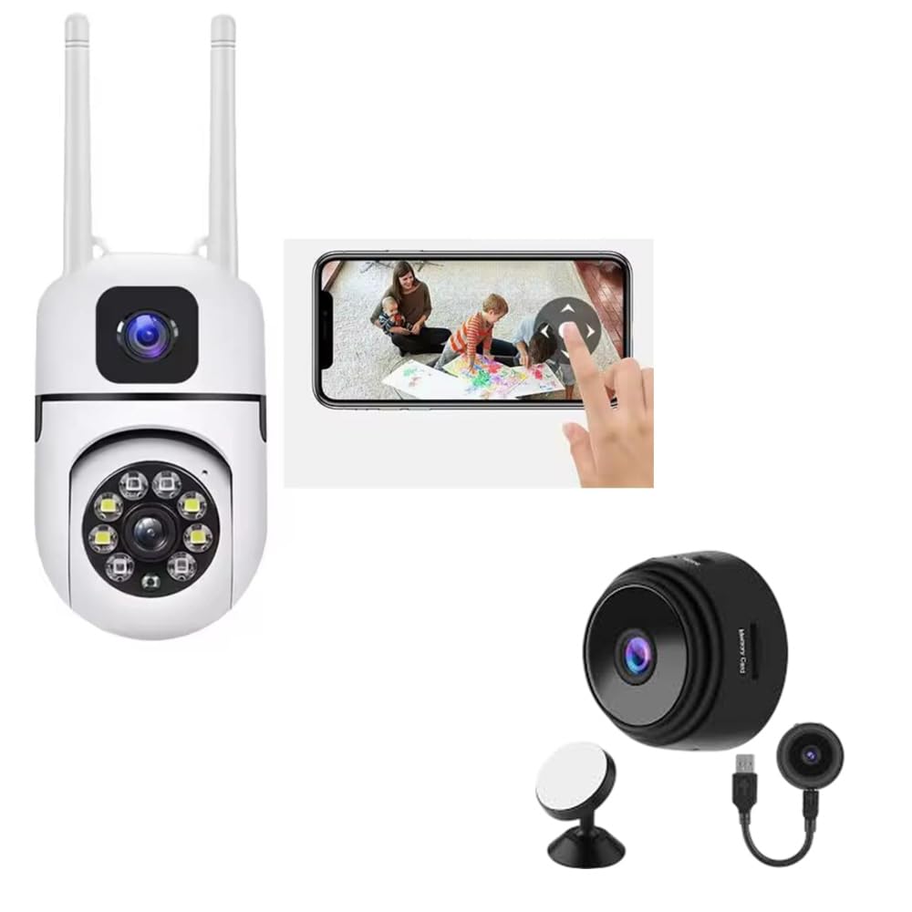 Home Security Camera, Indoor Security Camera with Motion Detection, Dual Lens 100-240V for Villa (US Plug 100‑240V) | with Free Magnetic Spy Camera-image-21