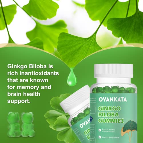 Ovankata Ginkgo Biloba Gummies-Organic Ginko Biloba Supplements For Brain Boost, Blood Circulation，Better Mood & Focus，Vegan Non-Gmo - 120Mg, 60 Count #TOP2