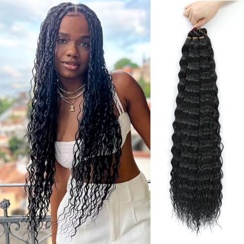 MLETULIPS Ocean Wave Crochet Hair Extensions Deep Wave Braiding Crochet Hair Soft Synthetic Curly Braiding Crochet Hair for Black Women (1B