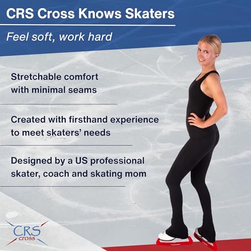 Image of CRS Cross Ice Skating Leggings. Black Over Skate Legging. High-Rise, Practice Pants for Figure Skater Girls and Women.