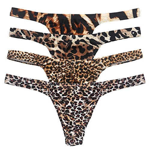 Wintofw Men's Leopard Print G-String Thongs Swimsuit Bikini Thongs Low Rise Comfy Underwear Thongs #TOP7