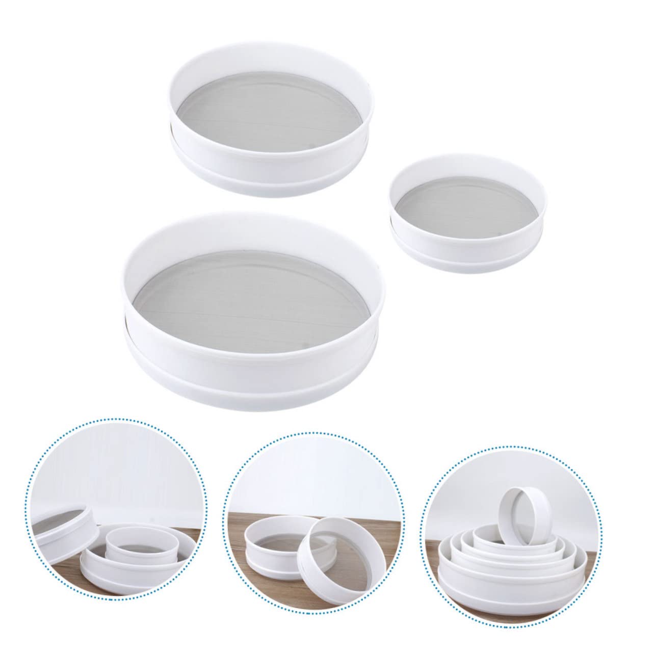 BRIGHTFUFU 3pcs Round Fine Mesh Flour Sieves Kitchen Strainers for Sifting Powdered Sugar and Rice Flour Design for Baking and Cooking