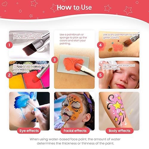 Image of Professional 42 Color Face Painting Kit For Kids And Adults | Non Toxic Water Activated Face Paint Palette With Uv Glow And Glitter Colors | Includes Brushes Stencils Gems