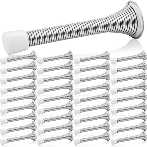 36 Pieces Spring Door Stopper for Wall with Rubber Bumper Tips, 3-1/8' Brushed Satin Nickel Door Stops for Bottom of Door