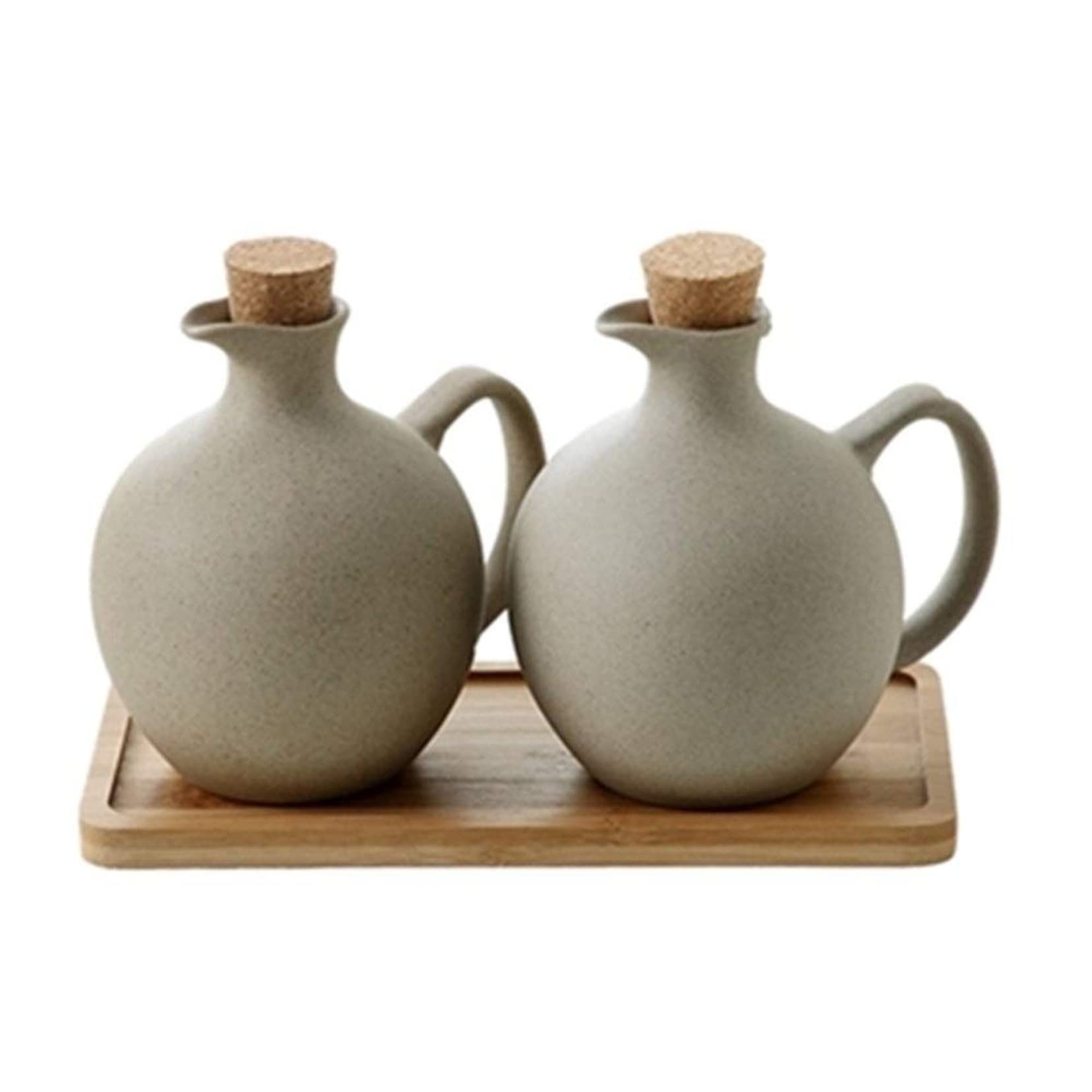 Juego de dispensadores de aceite y vinagre de cerámica vintage, 2 botellas de barro de 500 ml, elegantes recipientes de condimentos de cocina, acabado mate para cocinar y cenar en casa