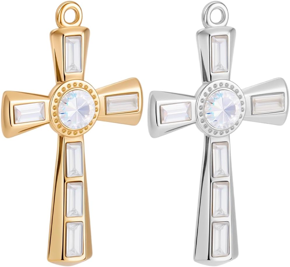 Beebeecraft 6Pcs 2 Colors 18K Gold Plated 304 Stainless Steel Cross Charms Dangle Metal Silver Crucifix 38x24mm Rhinestone Cross Charms with Hole for Jewelry Making Bracelets Necklaces Accessories - Image 6