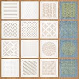 BENECREAT 12枚 刺繍ステンシル 13ｘ13cm 厚さ0.3mm 刺し子ステンシル 点、ライン、ウェーブ、スラッシュなど12スタイル PET 描画線テンプレート 刺し子テンプレート 刺繍ツール ハンドキルティング用