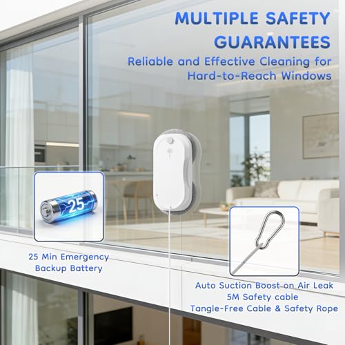Image of 2026 Updated Window Cleaning Robot - Enhanced Battery, Max 6400Pa, Path Planning, Anti-Slipping, Edge Detection, Window Cleaner Robot for High-Rise Windows (2 pairs of nozzles, 10 cloths) (White)
