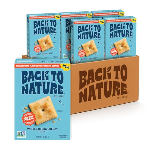 Image of Back to Nature White Chedda Cheezy Crackers Squares, Plant Based Snack, 6pk | No Dairy Added Cheese Cracker Squares, Plant Based, Non GMO No High Fructose Corn Syrup No Artificials, Wholesome Snacks 5oz