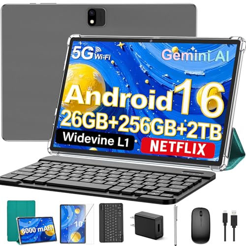 JJGJ Android 16 Tablet with Keyboard, 26GB+256GB+2TB Expand (Green Case)
