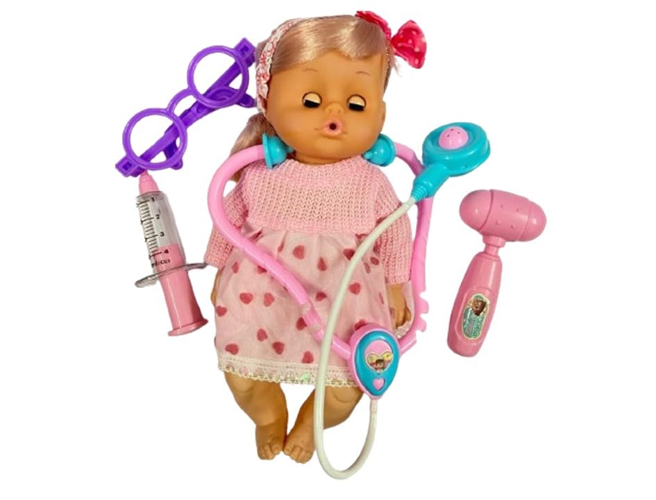 TD CREATIONS 14 Inches Doll That Blink Eyes Plays Music with Doctor Set for Babies to Enjoy, Best Play and Pretend time for Kids
