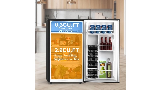 Image of DUMOS 3.2 Cu.Ft Mini Fridge with Freezer, Single Door Refrigerator with Adjustable Thermostat, Compact Small Fridge for Bedroom, Office, Dorm, Single Door Black