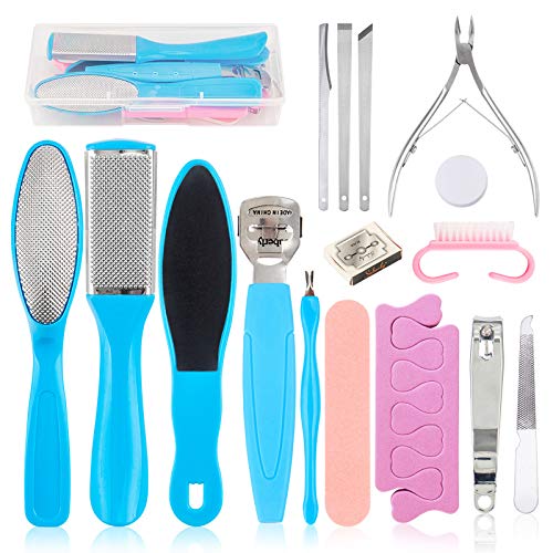 Professional Pedicure Tools Set 18 in 1, Foot Care Kit Stainless Steel Foot Rasp Foot Dead Skin Remover Pedicure Kit for Men Women Salon or Home