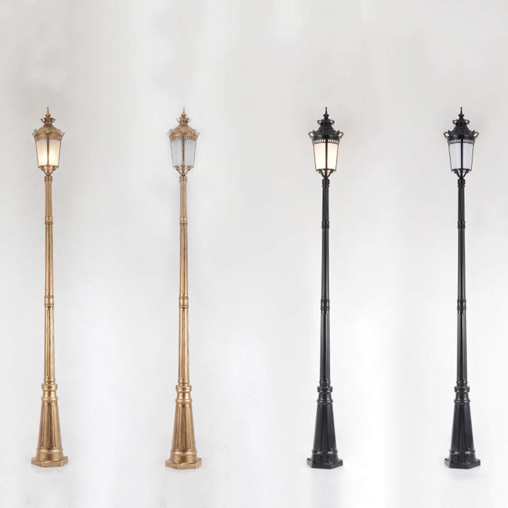 Lampada da esterno, lanterna da giardino E27 Path Way High Pole vetro pilastro luce vintage testa singola IP55 impermeabile esterno metallo alluminio Street Post Light, ottone altezza 275 cm