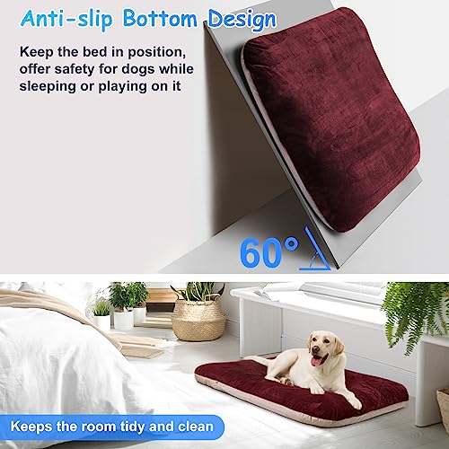 Image of Magic Dog Super Soft Large Dog Bed Orthopedic Pet Beds 39 Inches Washable Anti Slip Bottom Dog Sleeping Mattress with Removable Cover, Burgundy L