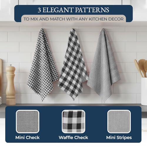 Image of LANE LINEN Kitchen Towels Set 20 Pack - Ultra Soft Cotton Kitchen Hand Towels, Highly Absorbent Dish Cloths, Durable Scrubbers, Flour Sack Tea Towels, Heat Resistant Oven Mitts & Pot Holders - Black