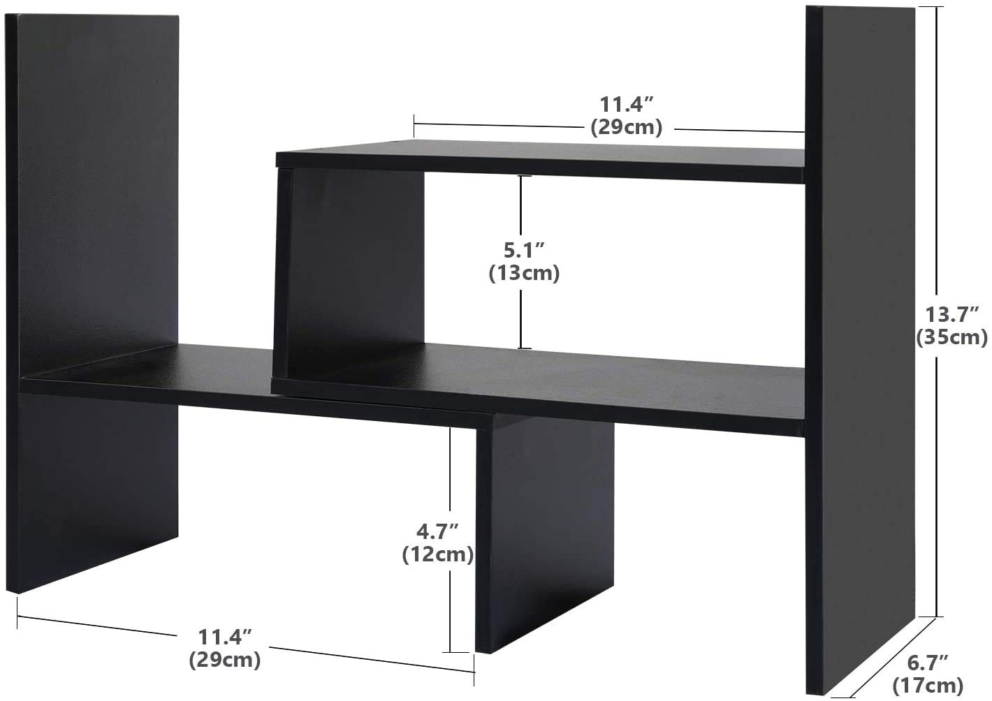 Hossejoy - Estantería ajustable de madera, organizador de almacenamiento de escritorio expansible, estante de exhibición, suministros de oficina, organizador de escritorio, negro