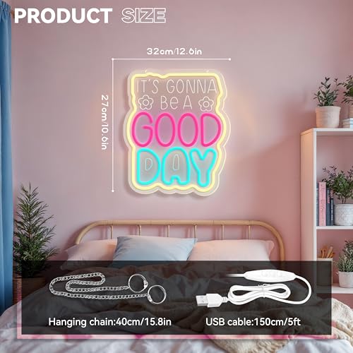 Image of Neon Sign, It's Gonna Be A Good Day Neon Signs for Wall Decor, Dimmable Acrylic Neon Lights for Living Room Bedroom Playroom Restaurant Bar Pub Club Hotel Commercial Streets Party Decorations
