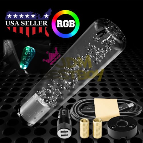 JDMBESTBOY LED Light RGB Shift Knob Stick Crystal Transparent Bubble Gear Shifter 15cm