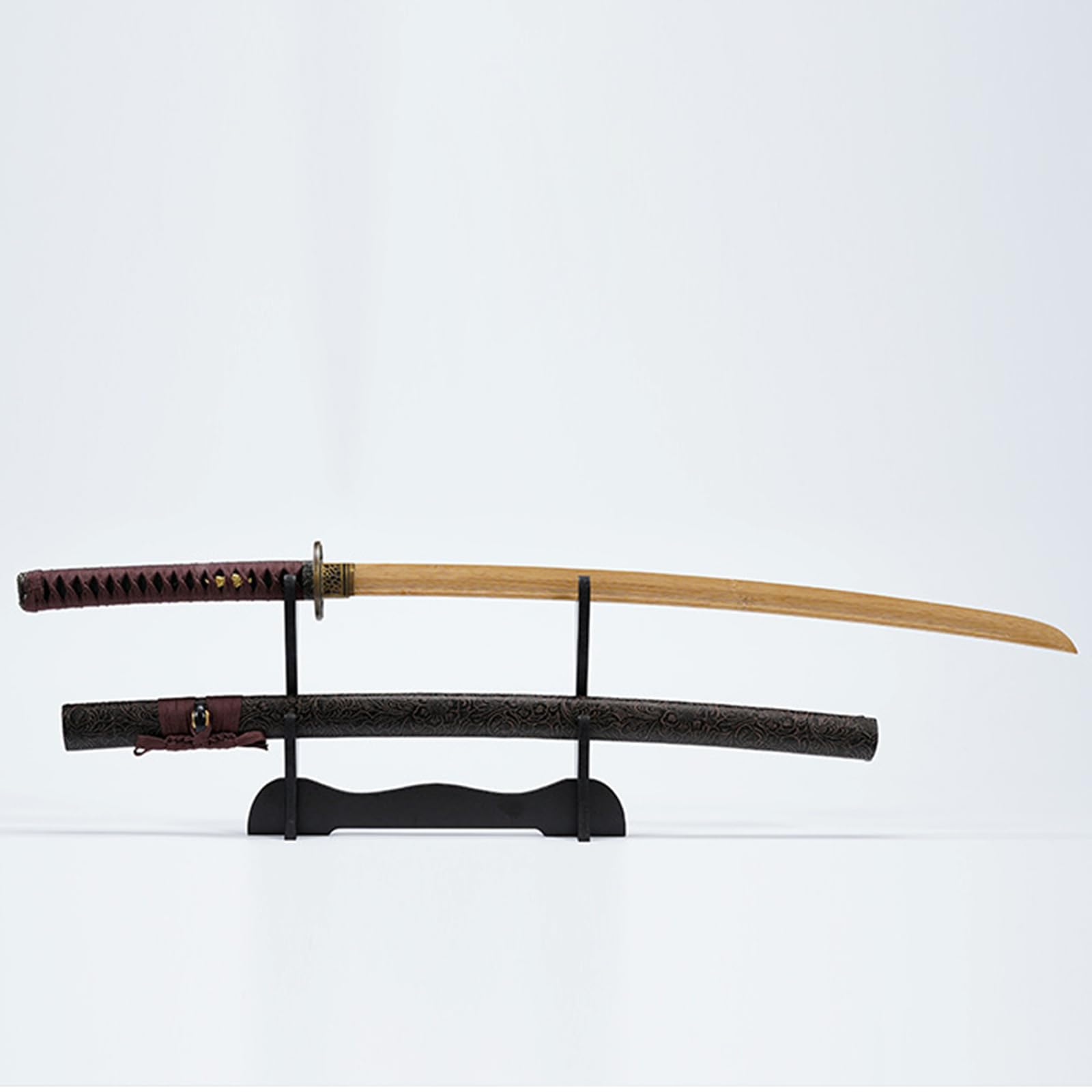 Katana en Bambou Naturel de 103 cm,Bokken Fait Main avec Fourreau en Bois gainé de Cuir,Sabre de samouraï en Bois pour Cadeau,Exposition,entraînement,Cosplay,Accessoires.