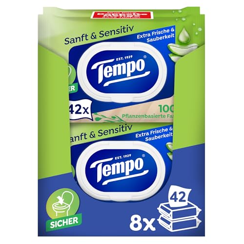 Tempo Feuchte Toilettentücher \'\'Sanft & Sensitiv\'\' - Megapack - 16 Packungen mit je 42 Tüchern - Duo Packs - natürliche Aloe Vera - Toilettenpapier, dermatologisch getestet, pH-hautneutral Tempo Feuchte Toilettentücher \'\'Sanft & Sensitiv\'\' - Megapack - 16 Packungen mit je 42 Tüchern - Duo Packs - natürliche Aloe Vera - Toilettenpapier, dermatologisch getestet, pH-hautneutral