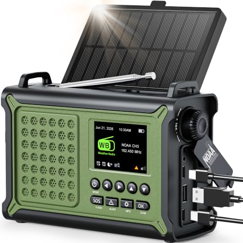 NOAA Weather Radio with S.A.M.E. County Alerts, 12000mAh Hand Crank Solar