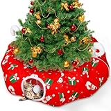 Cat Tunnel Christmas Tree Skirt, Diameter 3 Ft Round Cat Tunnel Donut with Plush Toy Ball, Under Tree Circle Bed for Small Pet Indoor Outdoor, Red Xams Festive Decorations