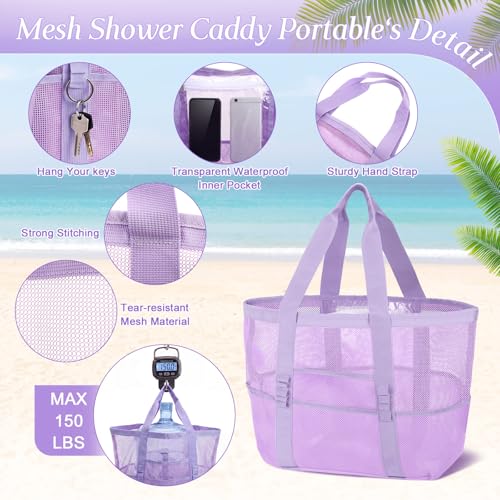 Image of Hillban Large Beach Mesh Bags Bulk for Women Beach Tote Bag with 8 Pocket Zipper Waterproof Sandproof for Pool Cruise Ship