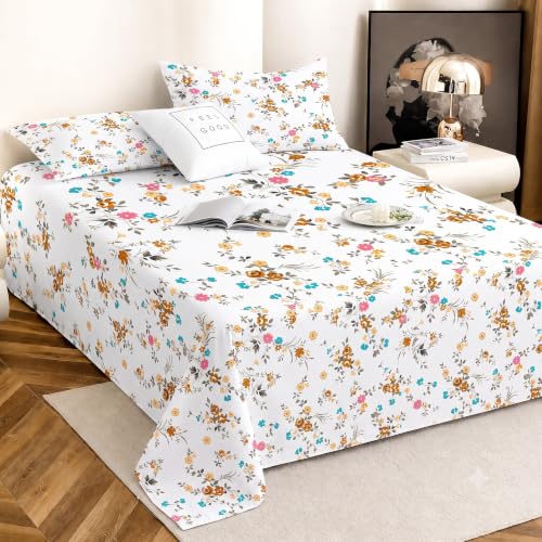 Image of IVAZA 240 TC Soft Ezyption Cotton Floral Print King Size Bedsheet - with 2 Pillow Covers, Hypoallergenic, Brethable, (Size- 90 x 90 Inch) Bright Fuchsia