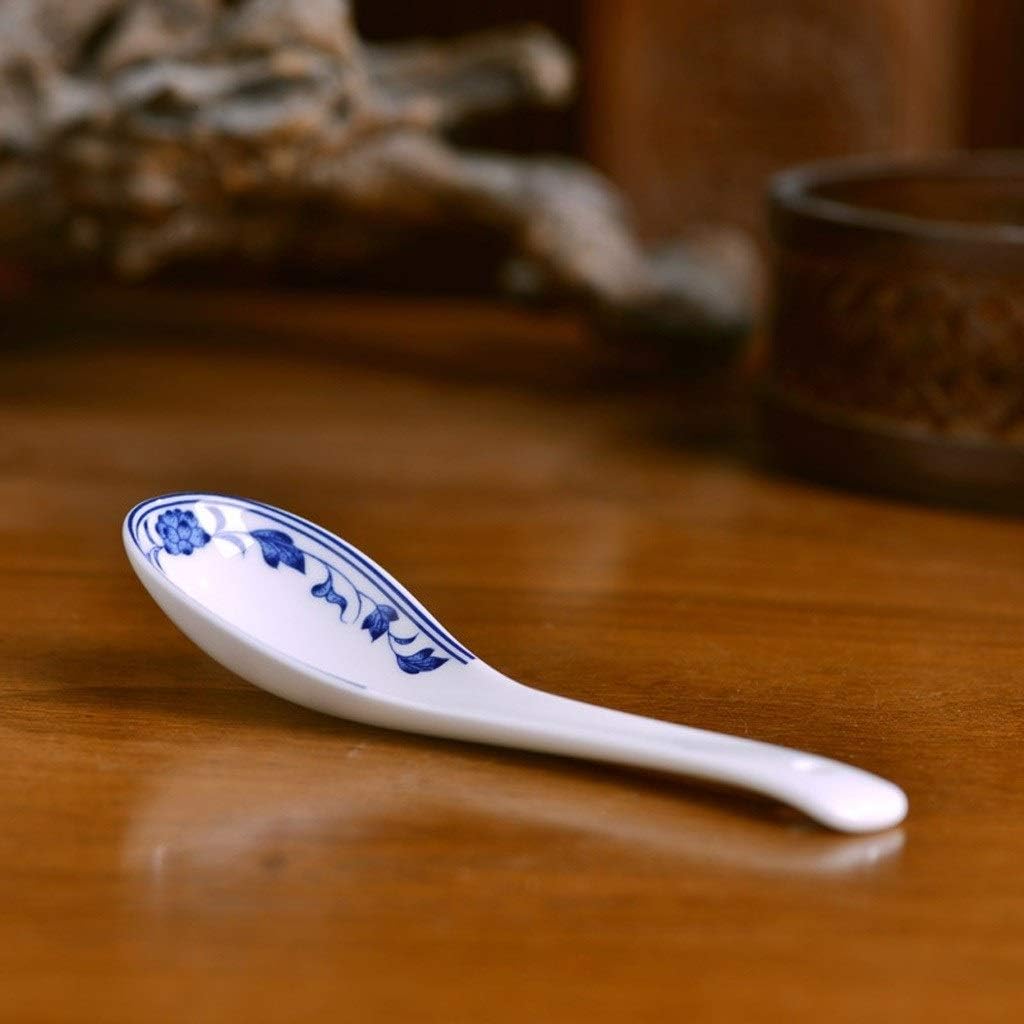 Scoop 6 Blue and White Porcelain Ceramic Soup Spoon, Tea Spoons, Table Spoons, Dessert Spoons Restaurant Serving Spoon Easy to Clean Asian Spoon Soup Spoon
