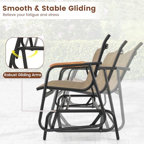 Image of Giantex Patio Glider, 3-Person Swing Gliding Loveseat with Curved Teak Armrests, Fabric Seat, Metal Frame, Load 990lbs, Outdoor Rocking Chair for Porch, Yard, Poolside (29 inchx66.5 inchx33 inch)