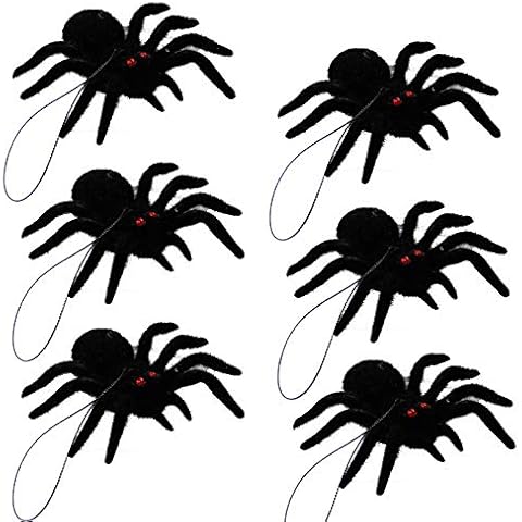 Brwoynn Halloween Hanging Spiders, Realistic Looking Hairy Spiders, Halloween Kids Spider Toys for Halloween Party Haunted House Decorations, 6 Pack Cover