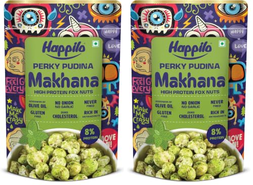 Image of Happilo Premium Super Snack Makhana Perky Pudina 55g, Roasted Foxnut Healthy Snack Low Calorie and Vegan (Pack of 2)