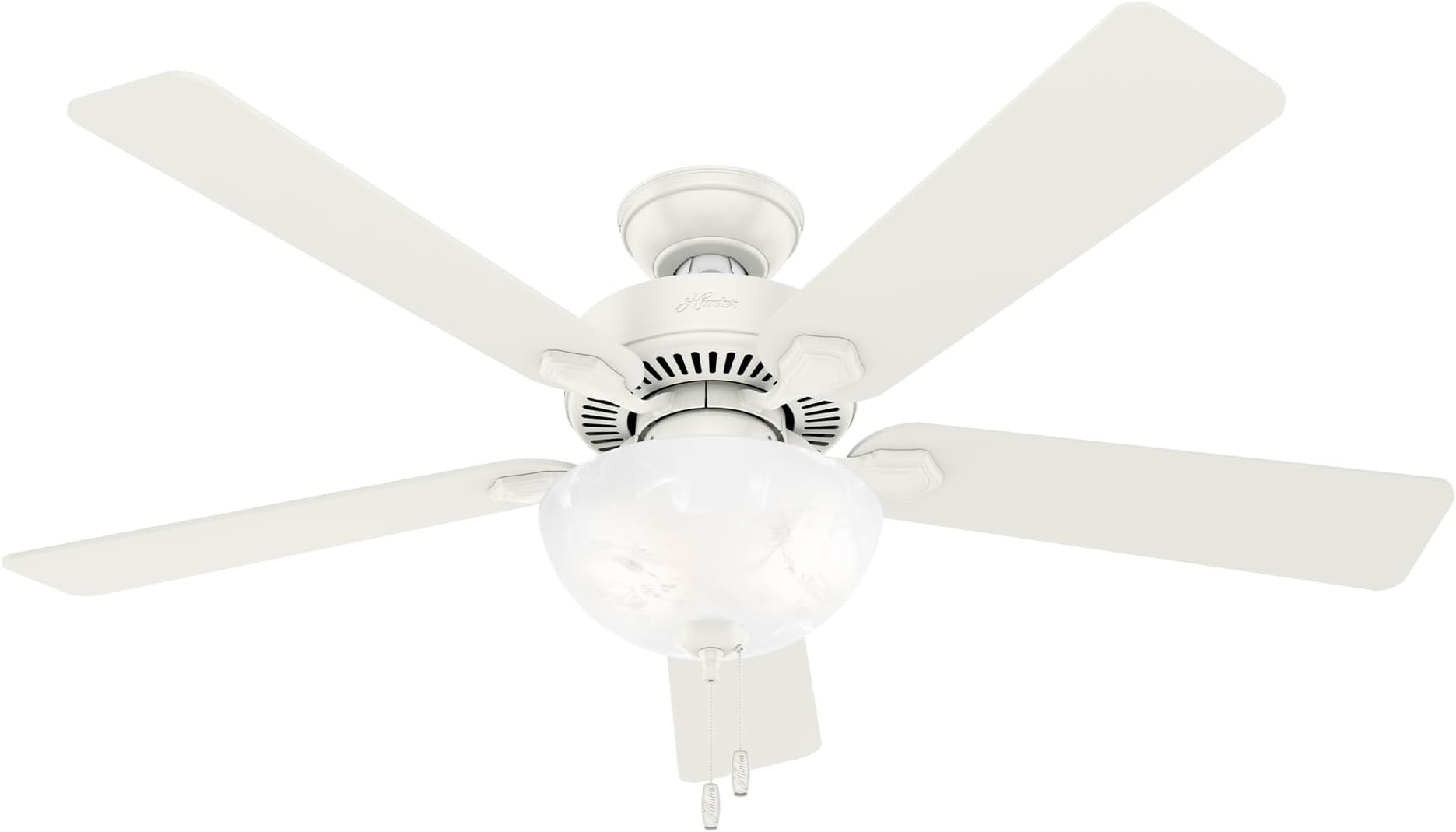 Hunter 52 inch Indoor Ceiling Fan with LED Light - White Ceiling Fan with Pull Chain, For Bedroom, Living Room, or Kitchen, Standard Mount, No Remote, 5 Blades - Swanson 50908, Fresh White