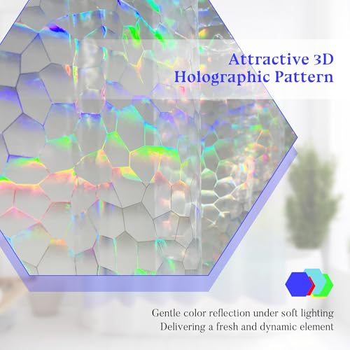 Image of Mrs Awesome Holographic Shower Curtain Liner with 3 Magnets for Bathroom, Waterproof Clear Water Cube Plastic Iridescent Shower Curtain Sparkly, Glitter PEVA Liner 72 x 72 inches