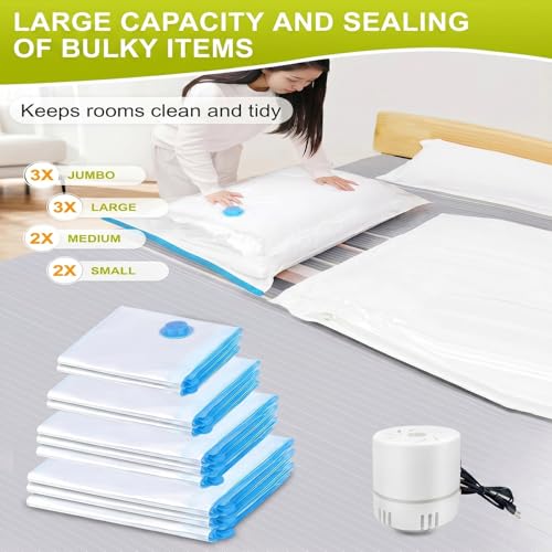 Vacuum Bags for Clothes, 10PCS with Air Pump, Vacuum Bags (3 x Jumbo/3 x Large/2 x Medium/2 x Small) for Duvets, Clothes, Travel, Pillows by DEMCERT - Used condition - Image 6