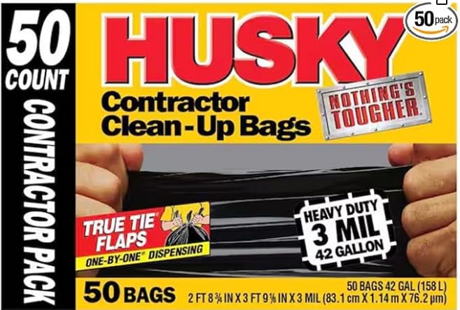 Contractor Clean-Up Bags Heavy Duty 3 Mil 42 Gallon Black True Tie Flaps 50 Count