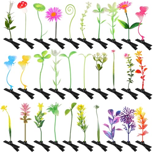 Luinabio 30 Pcs Bean Sprout Hair Clips Rave Mixed Style Plant Hairpins Hair Accessories for Party Irish(Flower Style)
