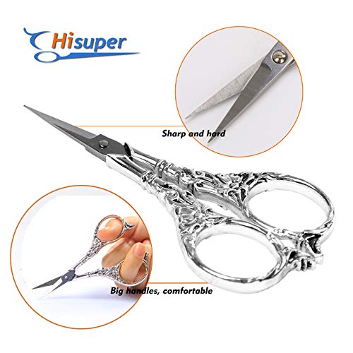 Hisuper 4.5 Inch Silver Sewing Embroidery Scissors With Leather Scissors Cover Small Sharp Utility Craft Scissor For Embroidery Crafting Art Work Needlework Diy Tool #TOP2