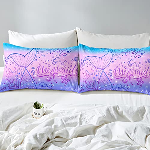 Girls Mermaid Bedding Set Twin,Colorful Rainbow Glitter Duvet Cover,Teal Blue Sparkle Mermaid Comforter Cover,Gradient Ombre Pastel Fish Scale Bed Set,Starry Sky Galaxy Quilt Cover With 1 Pillow Sham #TOP4