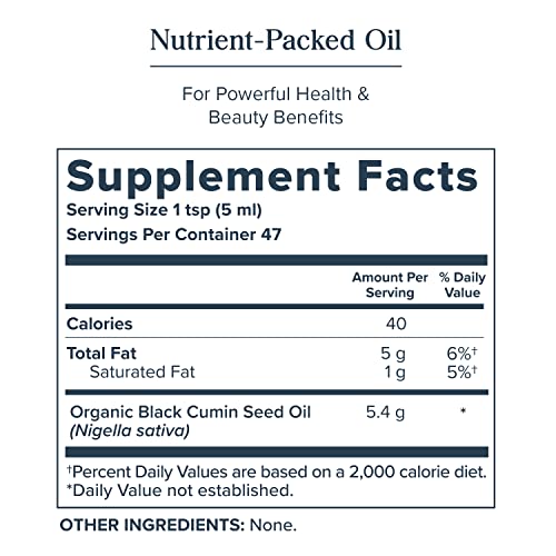 Heritage Store Black Seed Oil, Organic, Cold Pressed Nigella Sativa Supplement With Thymoquinone, Omega 3 6 9, Antioxidant, Immunity, Cholesterol, Digestive, Heart & Join Health Support*, Vegan, 8Oz #TOP1