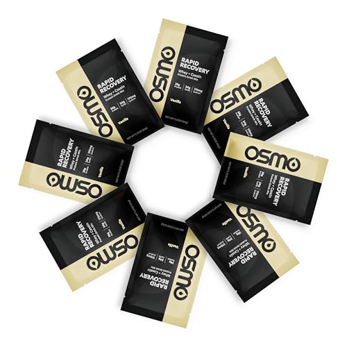 Image of Osmo Rapid Recovery - Whey & Micellar Casein Protein Powder Blend with Carbohydrates & Caffeine, All Natural Ingredients, Enables Muscle Repair & Boosts Glycogen Restoration - Vanilla, 8 Servings