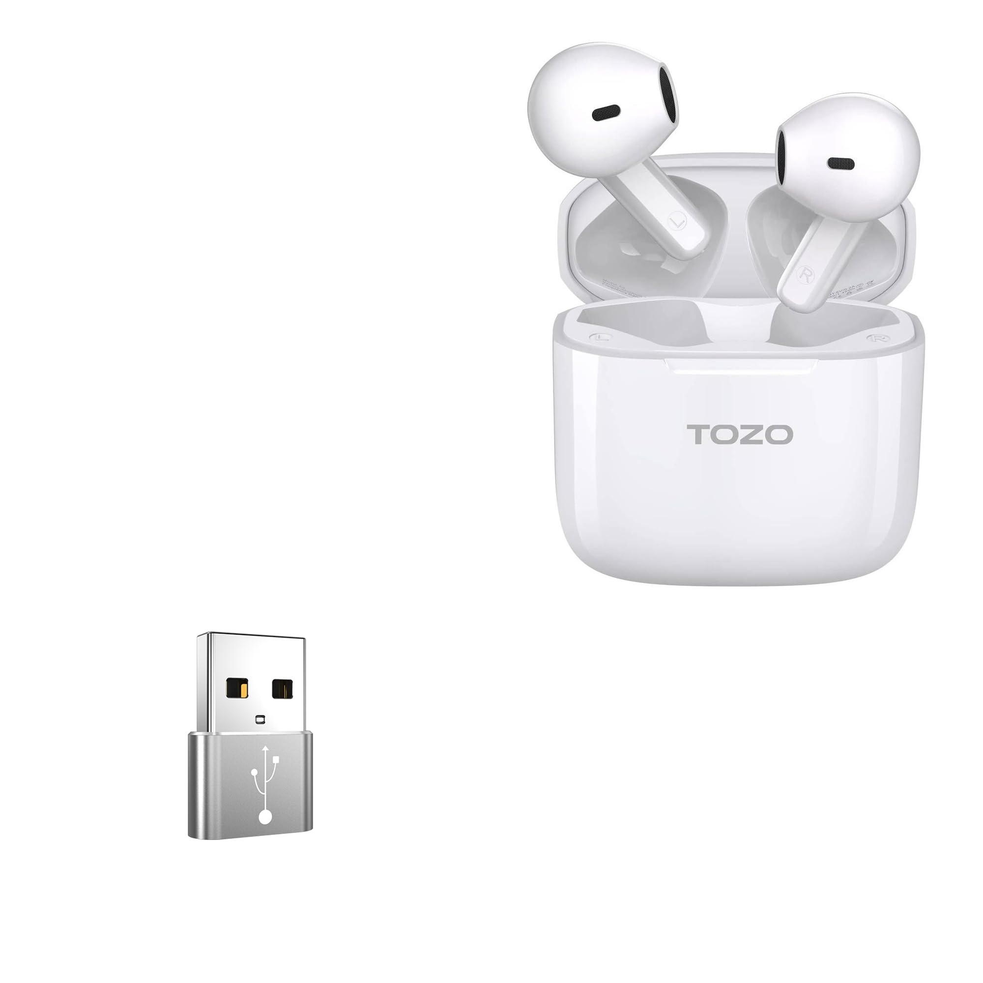 BoxWave Adapter Compatible with TOZO A3 - USB-A to C PortChanger (5-Pack), Type-C OTG Convert Charging Data Adapter - Metallic Silver