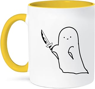 3dRose Coffee Mug, Size - 15oz - Funny Ghost Holding a Knife Mary Aikeen-Funny Text and Cute Images - funny coffee cup gift