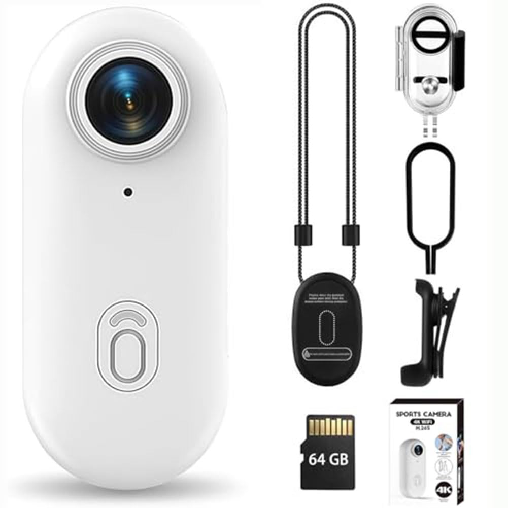 BIBIFACTORY 2025 New 4K Thumb Action Camera, Frames Mini Body Camera Mount 4k, with Audio & Video Recording - for Bike Cycling, Pet, Vlogging (White,