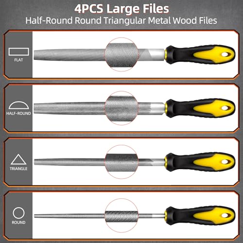 Btec AB984686 46Pcs Metal File Set,Flat File/Half-Round File/Triangle File/Round File,4Pcs Large Steel Rasp Files thumb #3